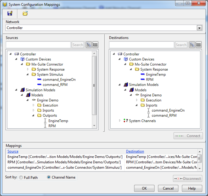 System Configuration Mappings for the Engine Demo Sample Project (used with VeriStand 2013)