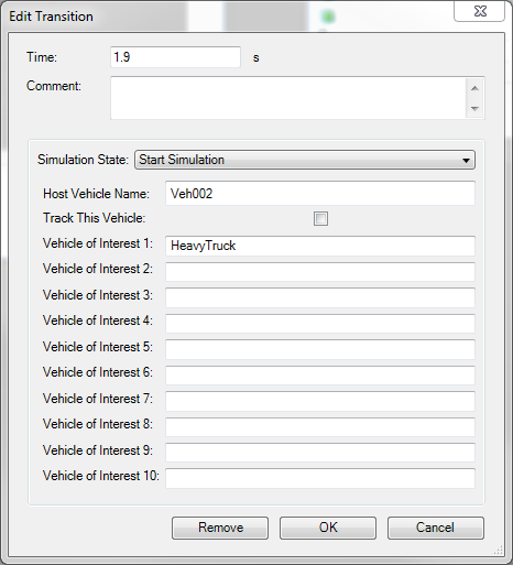 Transition Editor dialog for Start/Stop Simulation Signal